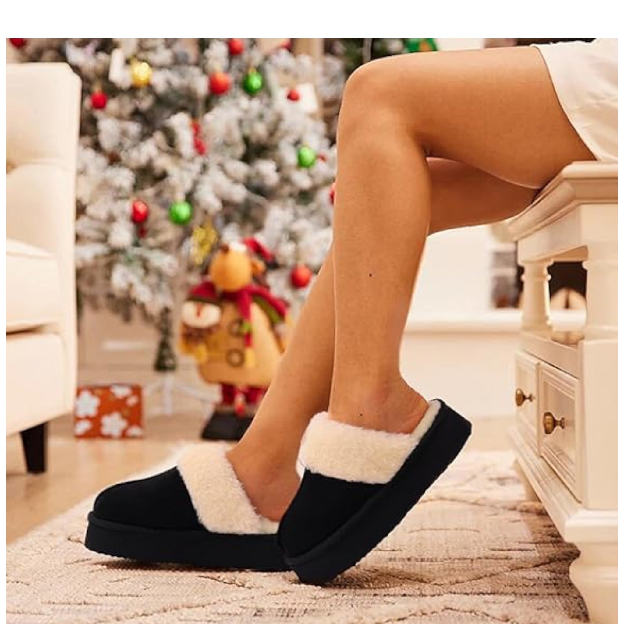 Ladies supersoft snugg boot slippers in black with faux fur lining, warm cozy indoor slip-on footwear for comfort and style for indoor and outdoor